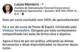 Curso de Excel + Power BI da Viscari depoimento e resultados prints de alunos