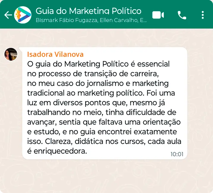 Guia do Marketing Político depoimento e resultados prints de alunos
