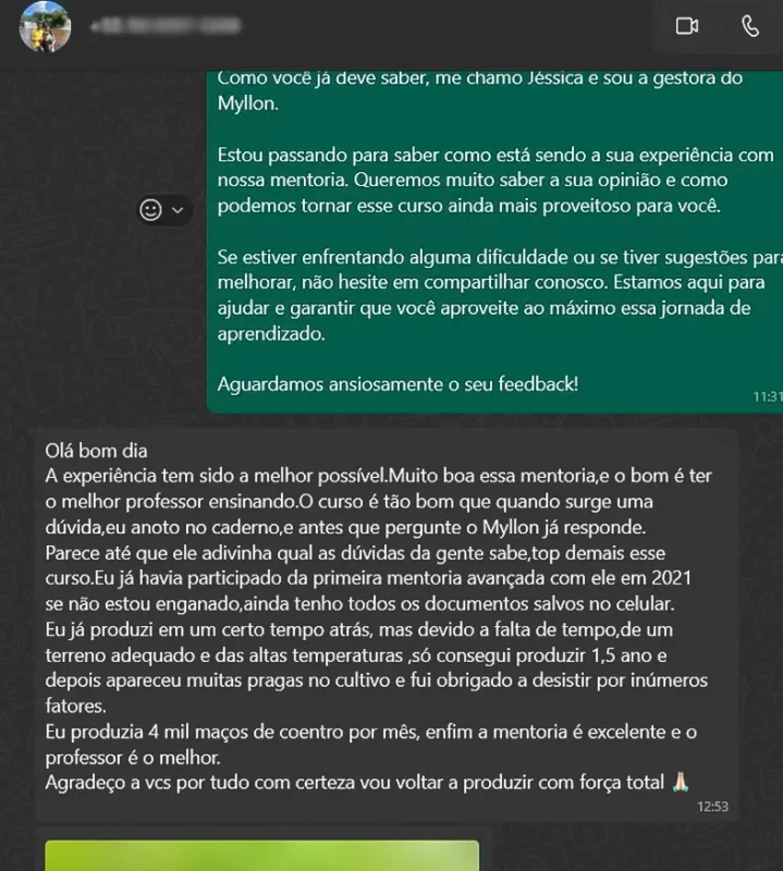 Curso Hidroponia do 0 ao sucesso depoimento e resultados prints de alunos