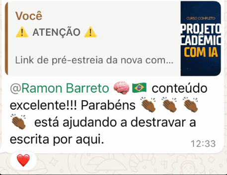 Curso GPT Academico - Pesquisa Científica com Inteligência Artificial depoimento e resultados prints de alunos