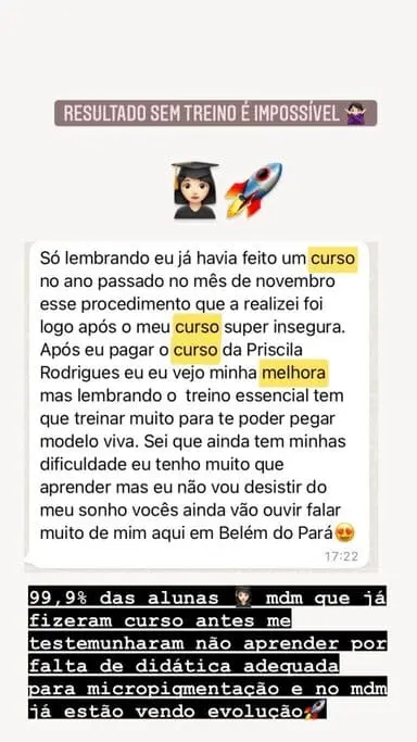 Mestre da Micropigmentação 2.0 depoimento e resultados prints de alunos