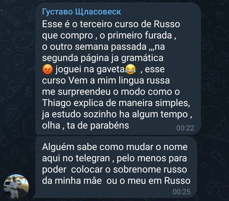 Curso de Russo Fluência Incondicional depoimento e resultados prints de alunos