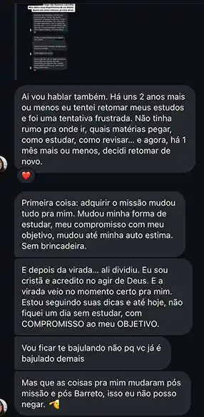 Curso Missão 193 depoimento e resultados prints de alunos