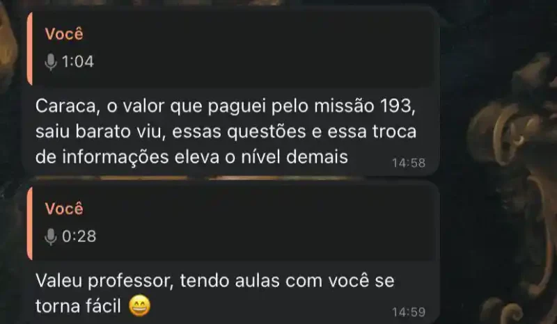 Curso Missão 193 depoimento e resultados prints de alunos