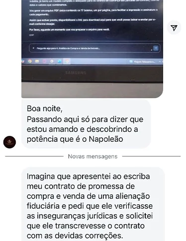 Napoleão IA: Inteligência Artificial Especialista em Direito Imobiliário Extrajudicial depoimento e resultados prints de alunos