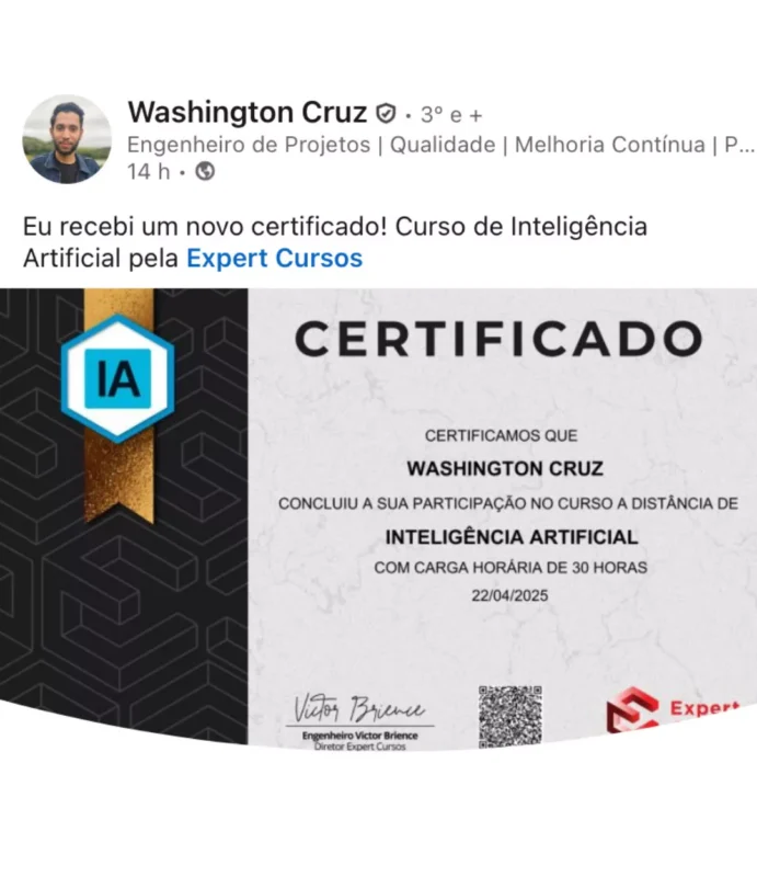 Curso de Inteligência Artificial depoimento e resultados prints de alunos
