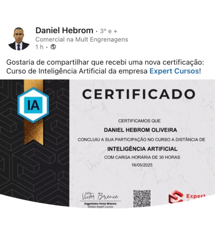 Curso de Inteligência Artificial depoimento e resultados prints de alunos
