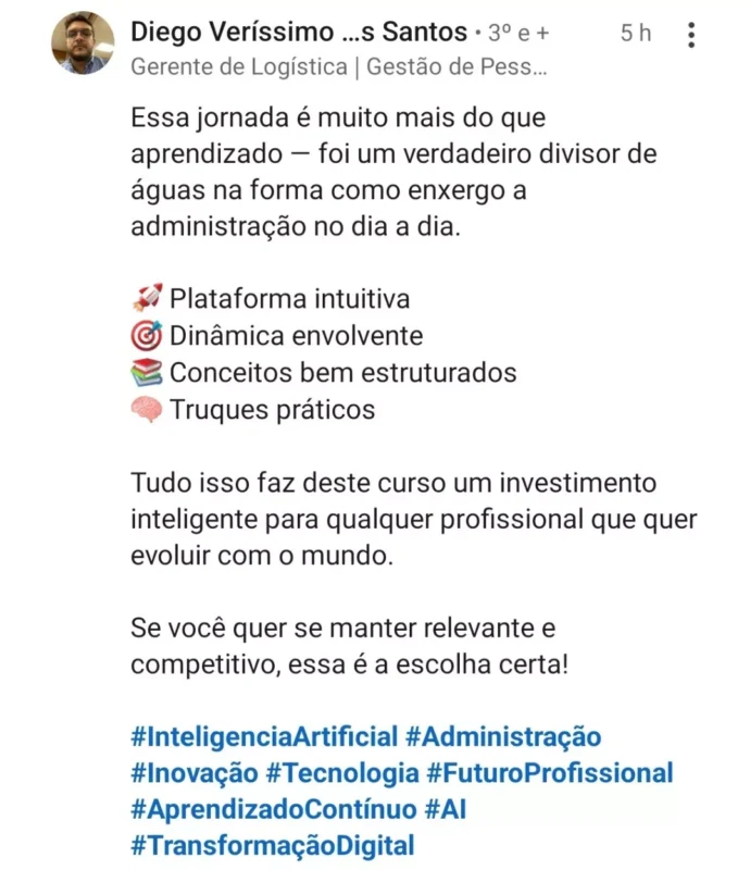 Curso de Inteligência Artificial depoimento e resultados prints de alunos