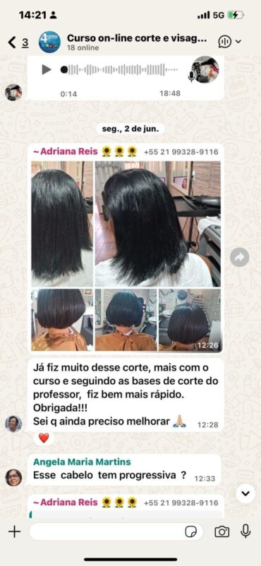 Corte e Visagismo com Alma depoimento e resultados prints de alunos