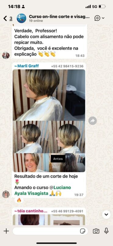 Corte e Visagismo com Alma depoimento e resultados prints de alunos